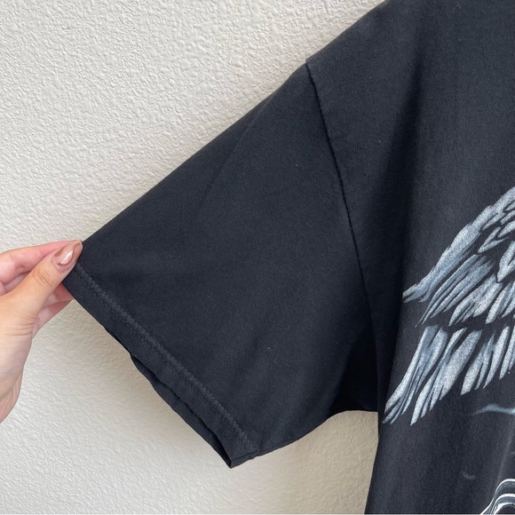 NATIONAL HERITAGE Vintage Black Live Hard Ride Hard Eagle Motorcycle Graphic Tee - Picture 5 of 8